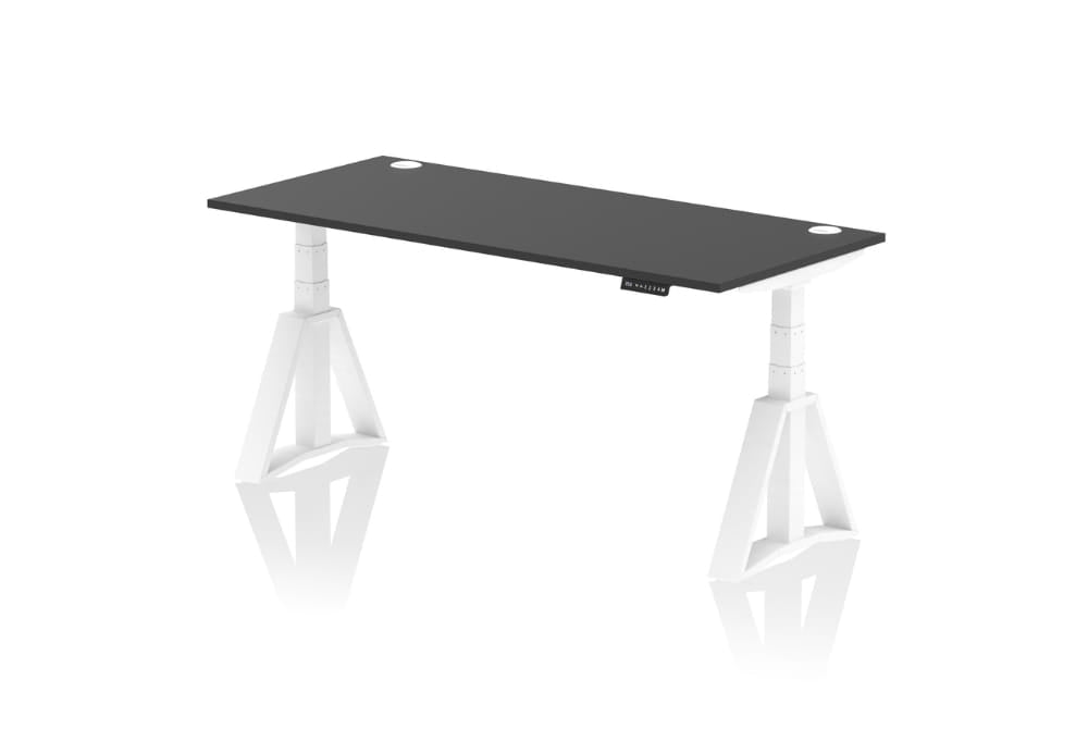Air Height Adjustable Black Desk With Cable Ports With Piste Foot