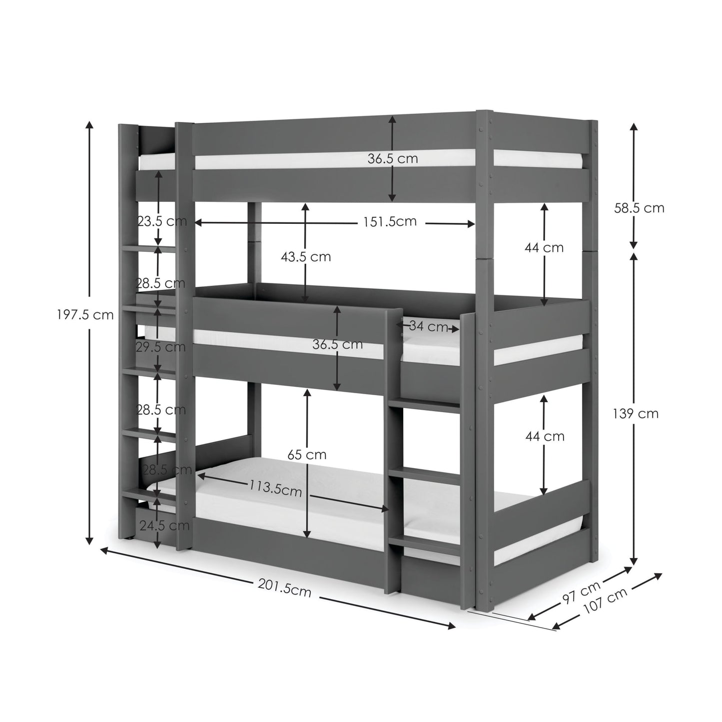 Trio Bunk Bed Anthracite