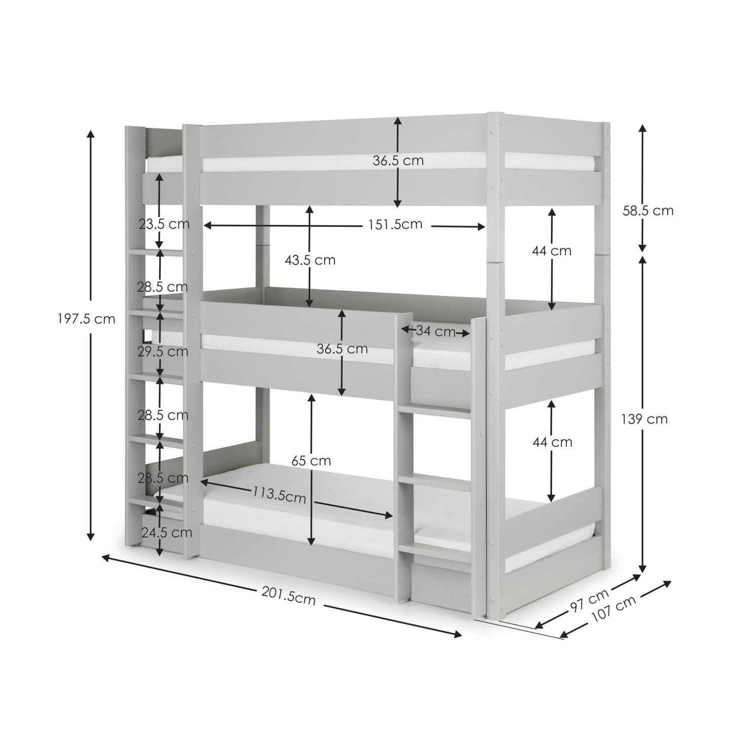 Trio Bunk Bed Dove Grey