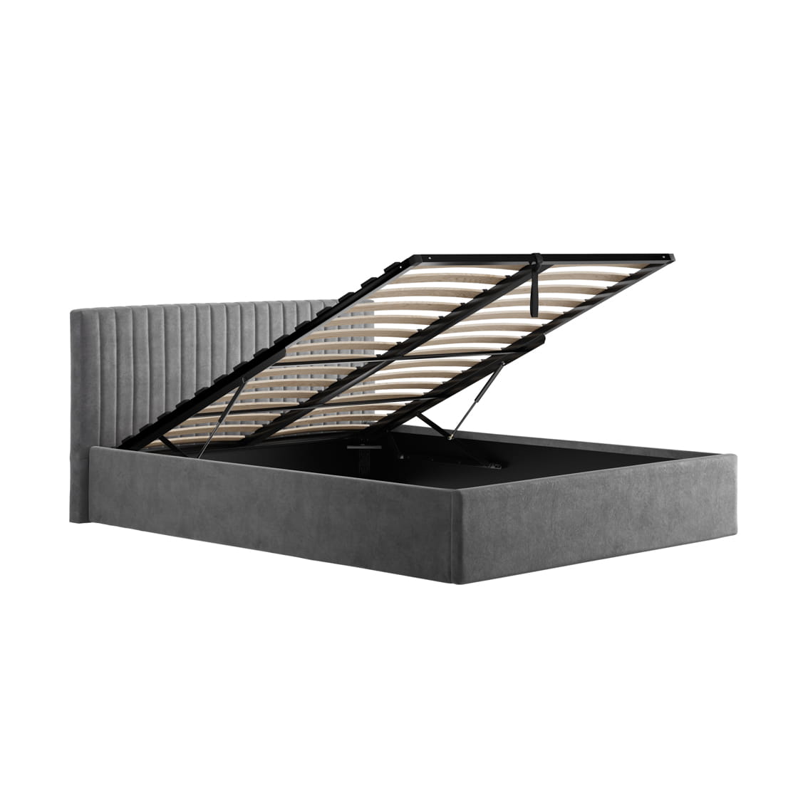 Berlin Silver Grey Upholstered Ottoman Double Bed