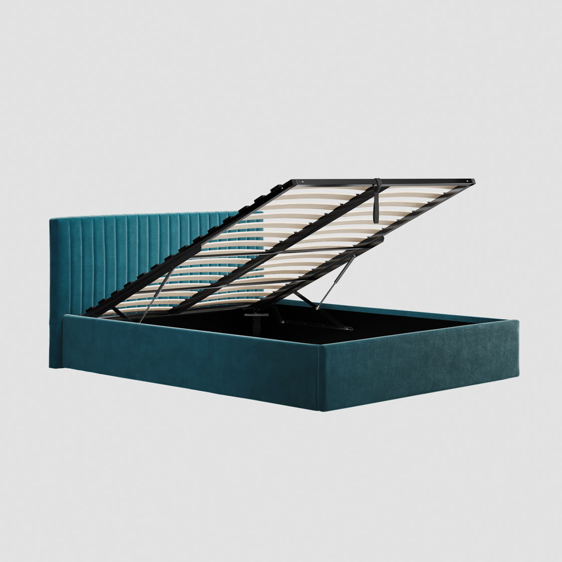 Berlin Teal Upholstered Ottoman Double Bed
