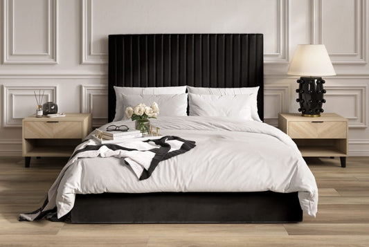 Berlin Black Tall Upholstered Ottoman Double Bed