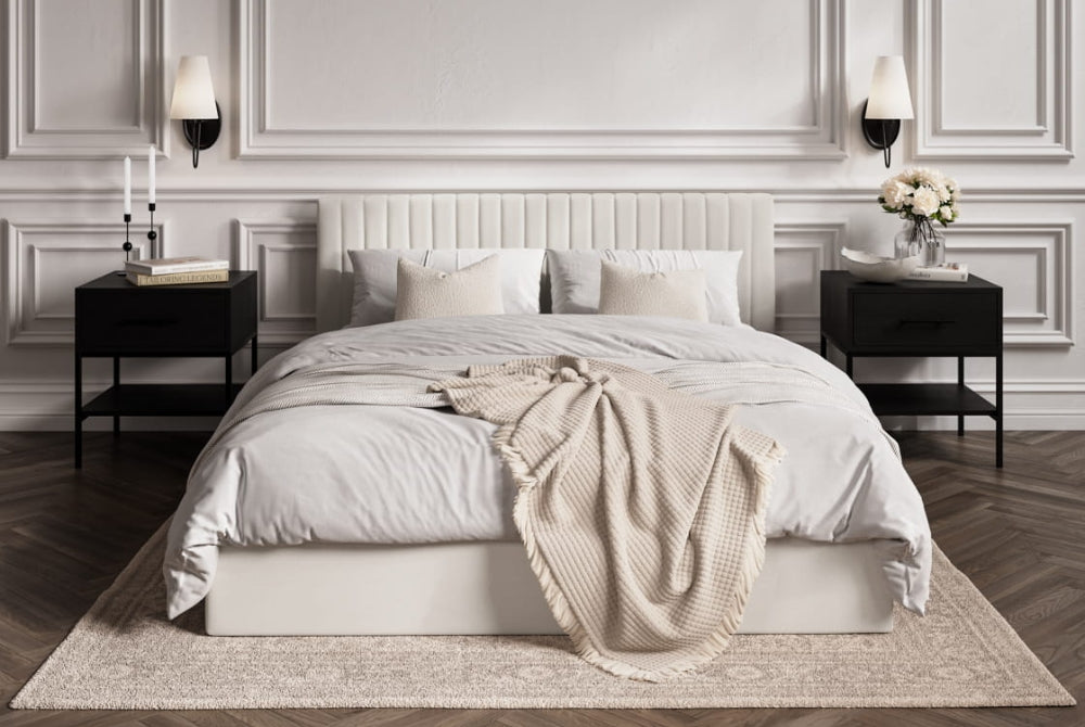 Berlin Milk Upholstered Ottoman Super King Bed