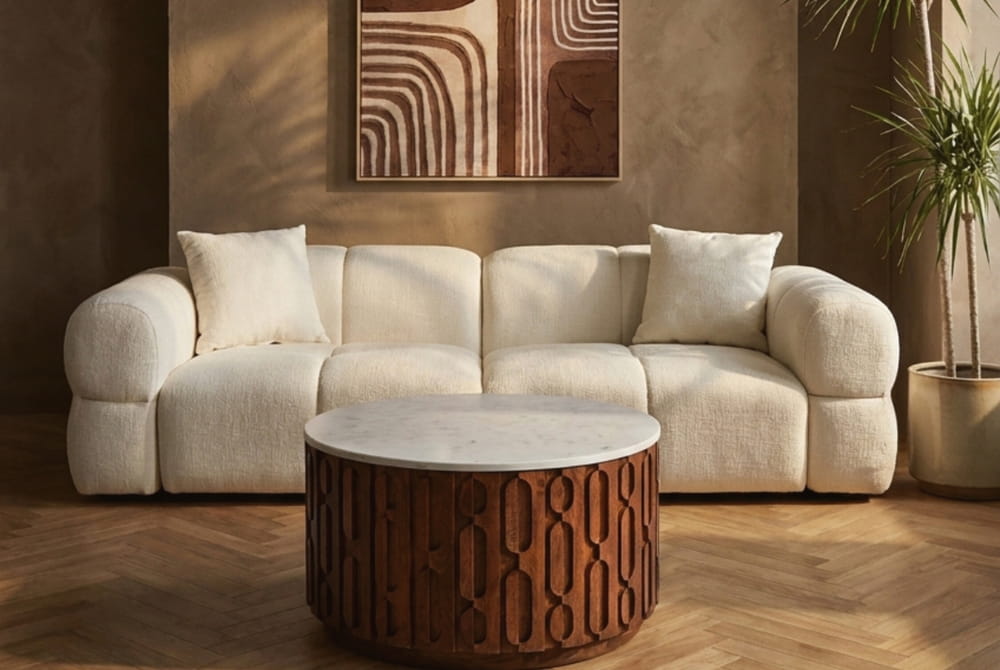 Anglet Cream Textured Fabric Large 3 Seater Sofa