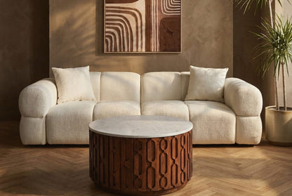 Anglet Cream Textured Fabric Large 3 Seater Sofa