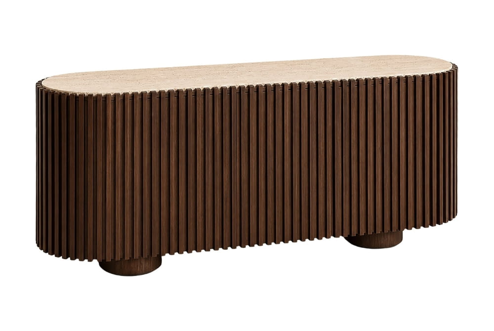 Ashbourne Travertine and Mango Wood 2 Door Curved Sideboard