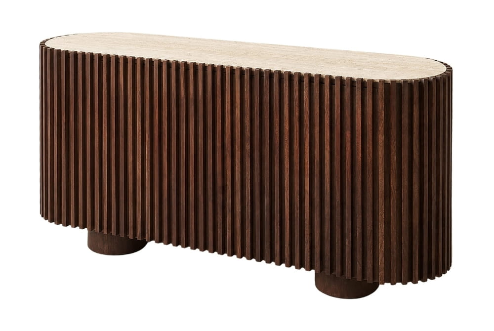 Ashbourne Travertine and Mango Wood 2 Door Curved Sideboard