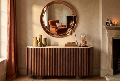 Ashbourne Travertine and Mango Wood 2 Door Curved Sideboard