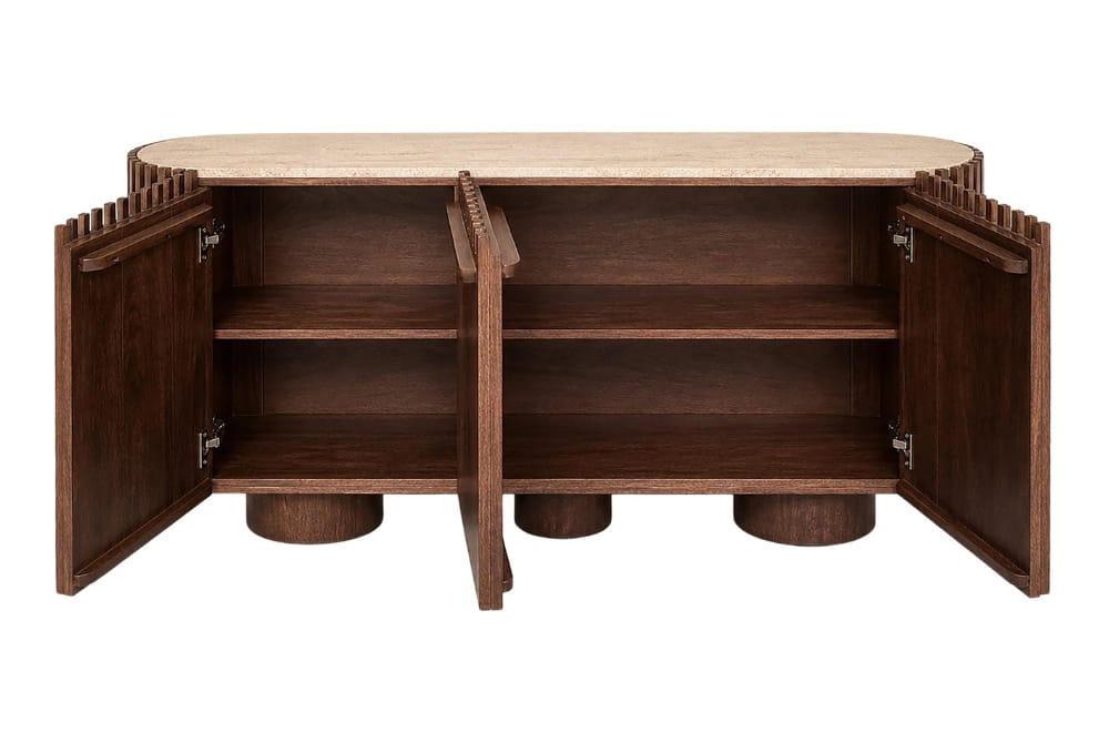 Ashbourne Travertine and Mango Wood 2 Door Curved Sideboard