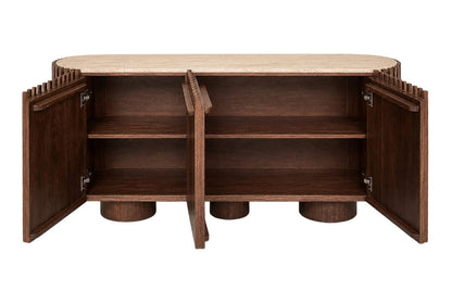 Ashbourne Travertine and Mango Wood 2 Door Curved Sideboard