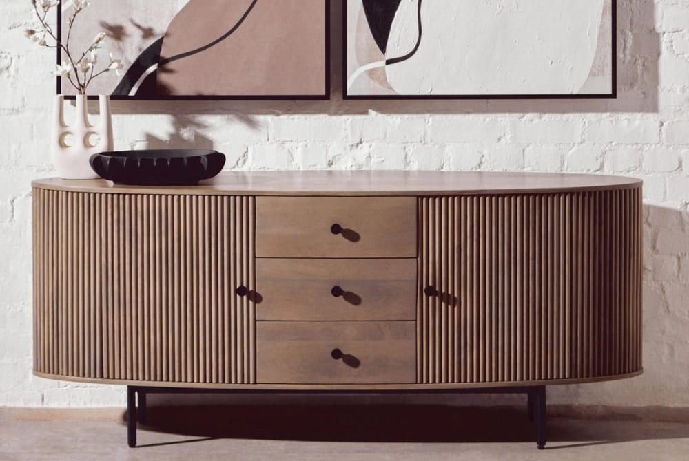 Aurelia Two Door Three Drawer Grey Mango Wood Sideboard