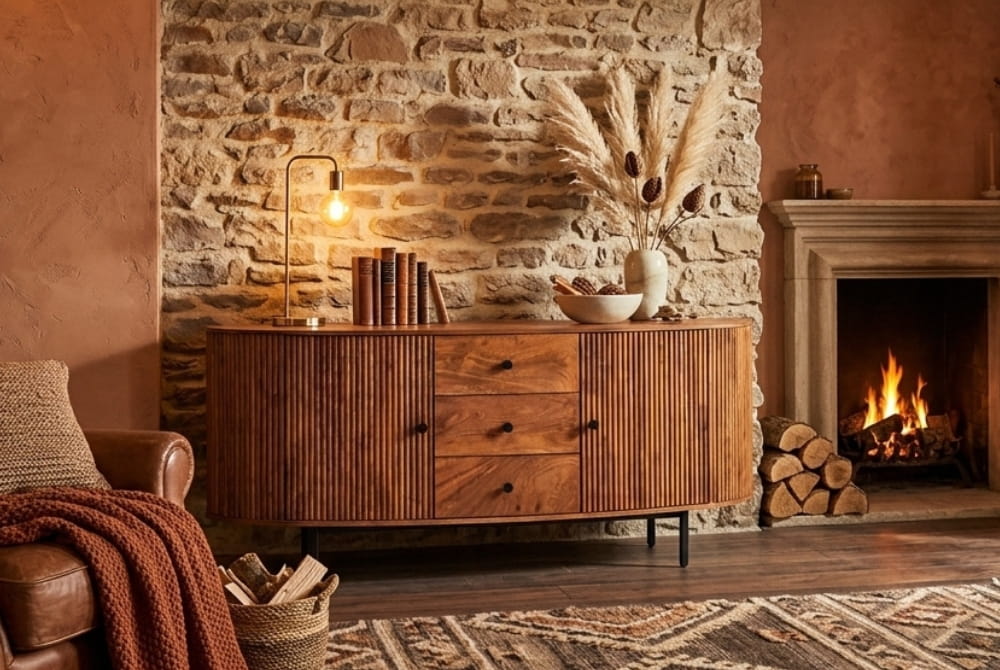 Aurelia Two Door Three Drawer Mango Wood Oval Sideboard