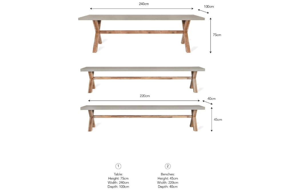 BURFORD TABLE & BENCH SET - ACACIA WOOD (LARGE)