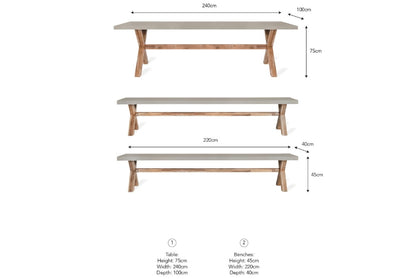 BURFORD TABLE & BENCH SET - ACACIA WOOD (LARGE)