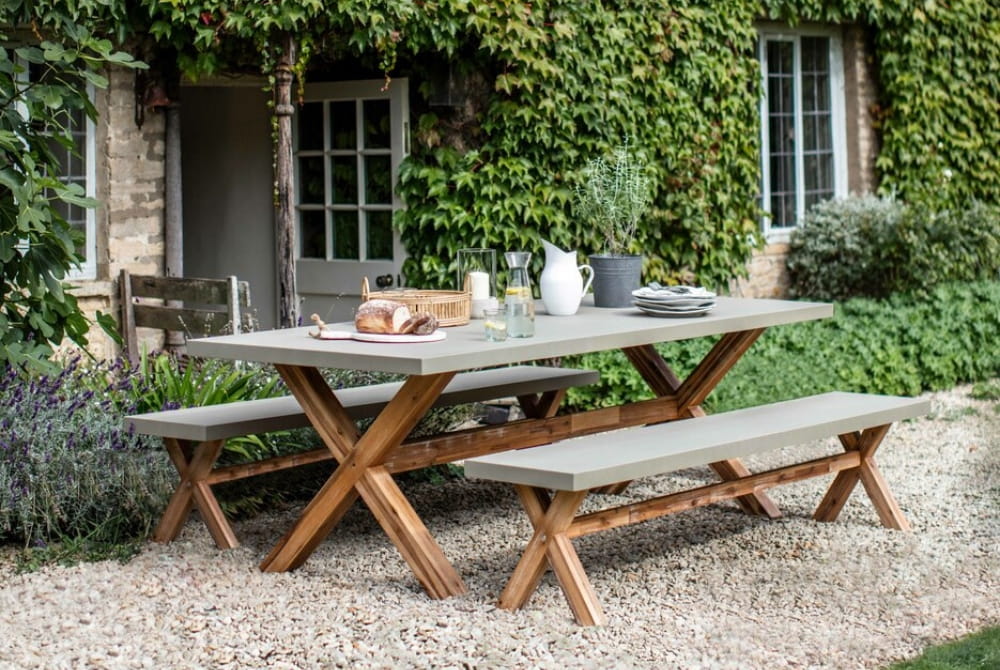 BURFORD TABLE & BENCH SET - ACACIA WOOD (LARGE)