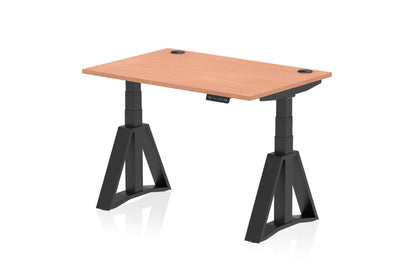 Air Height Adjustable Beech Desk With Cable Ports With Piste Foot