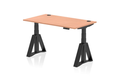 Air Height Adjustable Beech Desk With Cable Ports With Piste Foot