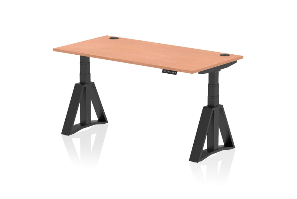 Air Height Adjustable Beech Desk With Cable Ports With Piste Foot