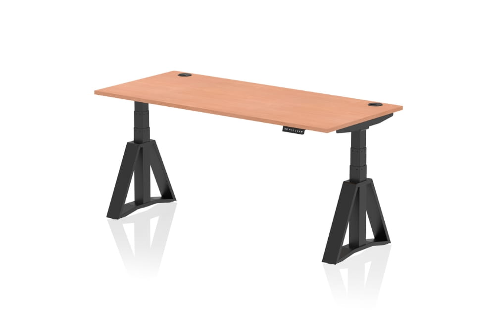 Air Height Adjustable Beech Desk With Cable Ports With Piste Foot