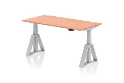 Air Height Adjustable Beech Desk With Cable Ports With Piste Foot