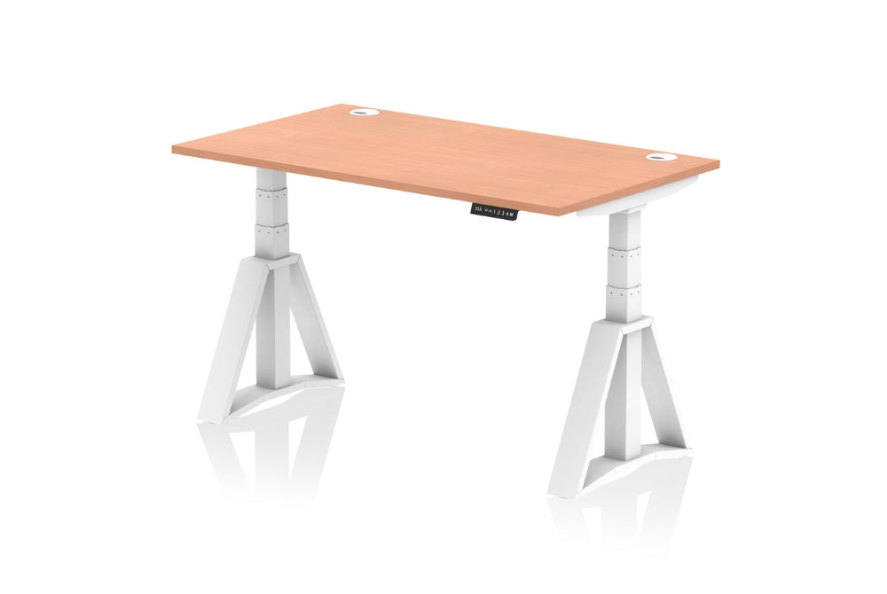Air Height Adjustable Beech Desk With Cable Ports With Piste Foot
