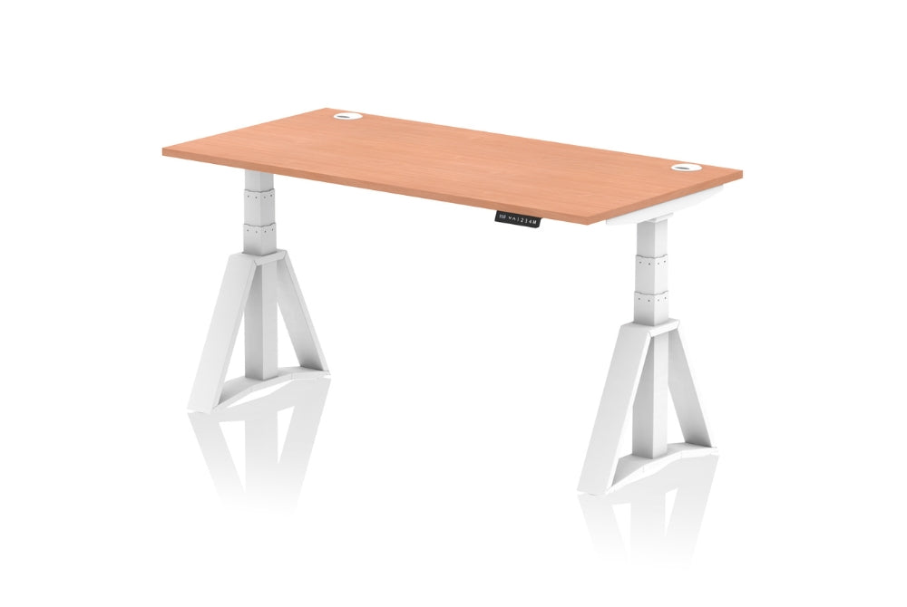 Air Height Adjustable Beech Desk With Cable Ports With Piste Foot