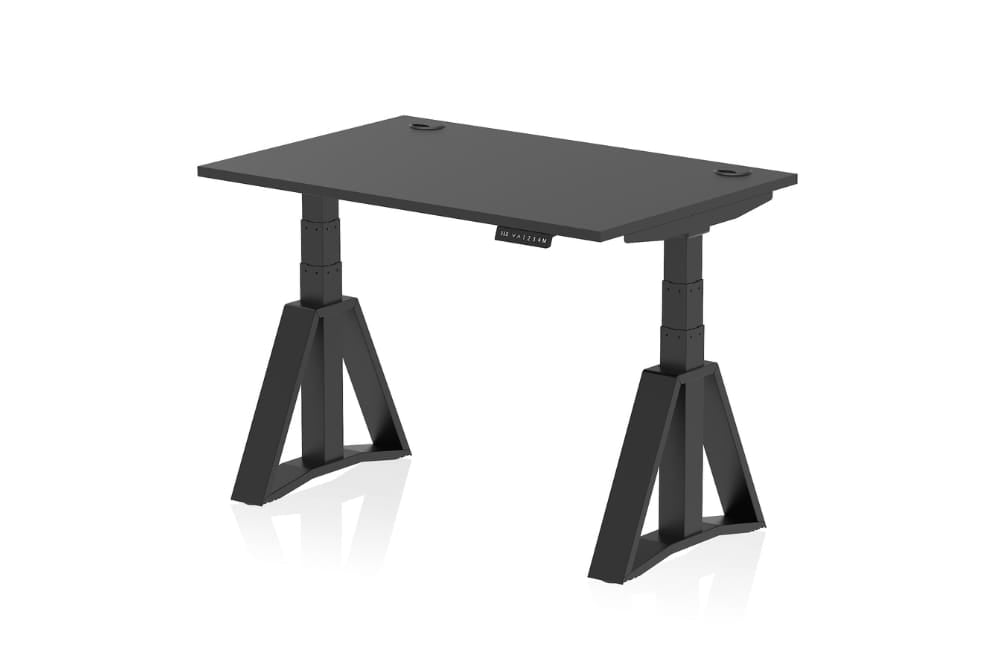 Air Height Adjustable Black Desk With Cable Ports With Piste Foot