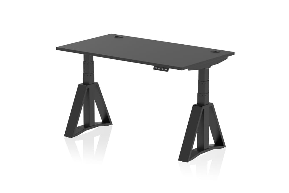 Air Height Adjustable Black Desk With Cable Ports With Piste Foot