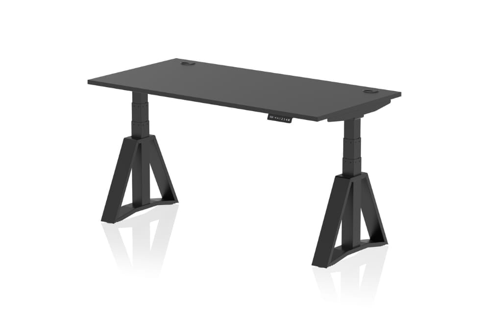 Air Height Adjustable Black Desk With Cable Ports With Piste Foot