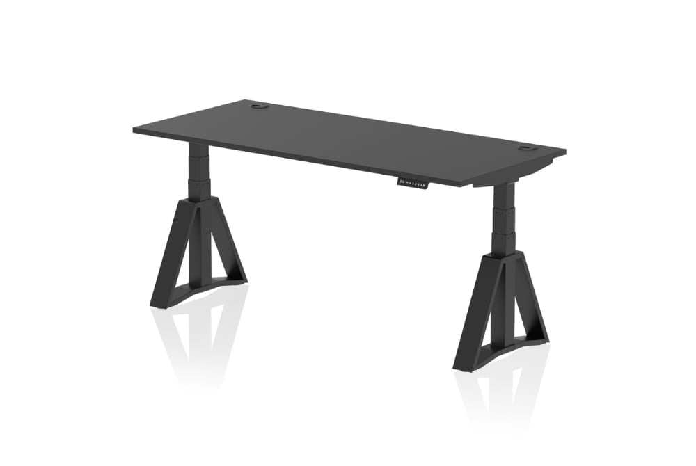 Air Height Adjustable Black Desk With Cable Ports With Piste Foot
