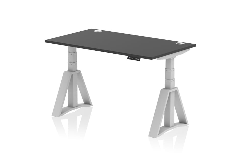 Air Height Adjustable Black Desk With Cable Ports With Piste Foot