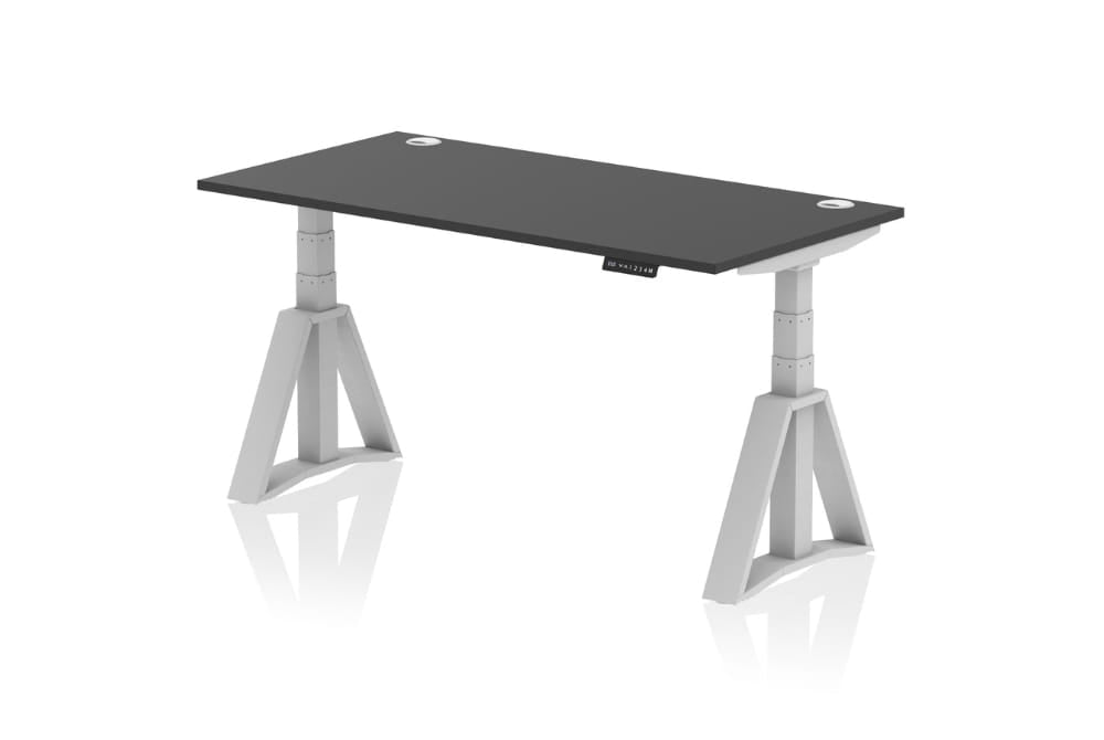 Air Height Adjustable Black Desk With Cable Ports With Piste Foot
