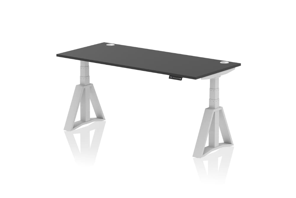 Air Height Adjustable Black Desk With Cable Ports With Piste Foot