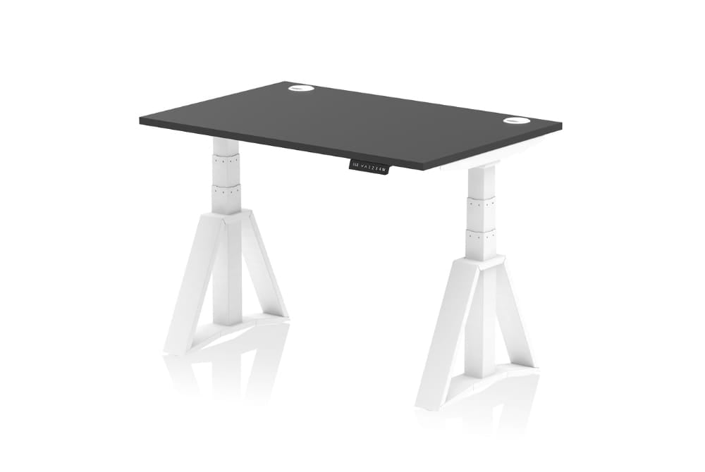 Air Height Adjustable Black Desk With Cable Ports With Piste Foot