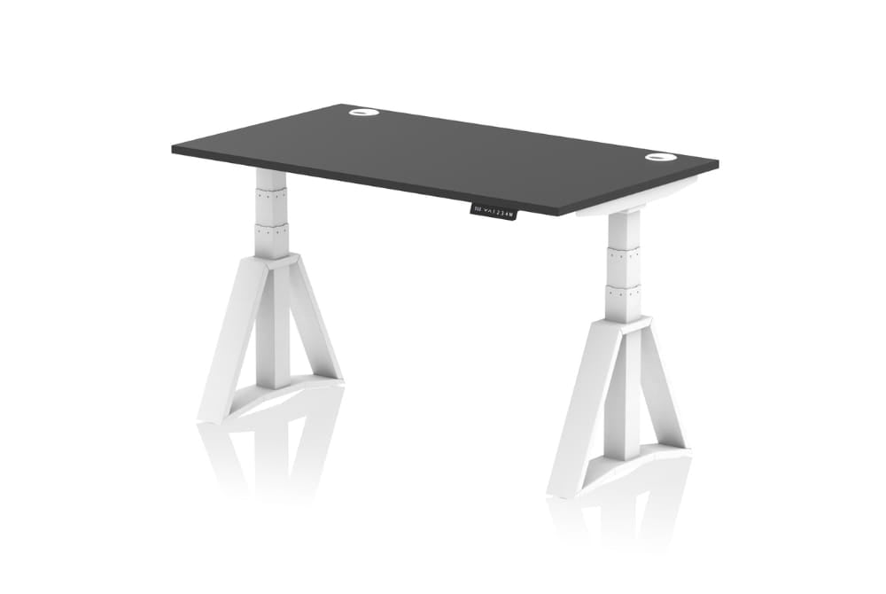 Air Height Adjustable Black Desk With Cable Ports With Piste Foot