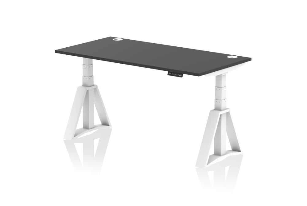 Air Height Adjustable Black Desk With Cable Ports With Piste Foot