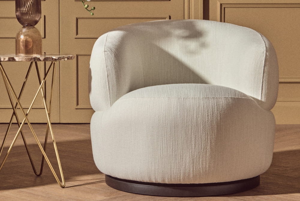 Bordo Cream Linen Effect Textured Curved Swivel Chair
