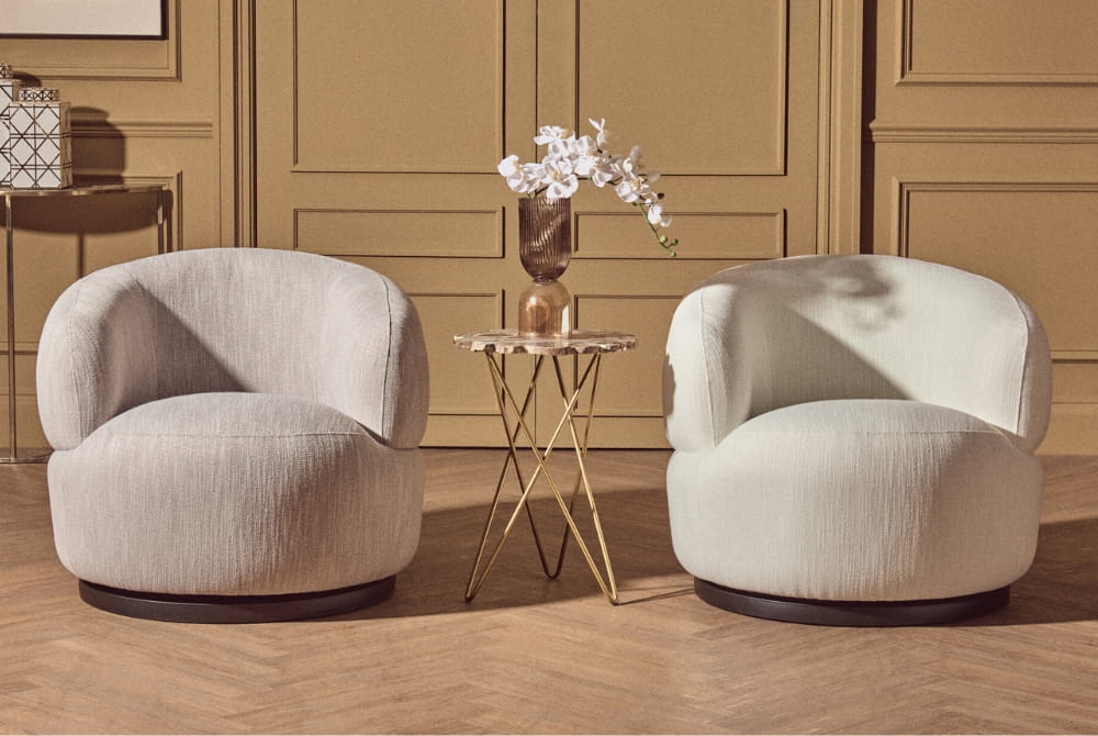 Bordo Textured Grey Curved Swivel Chair
