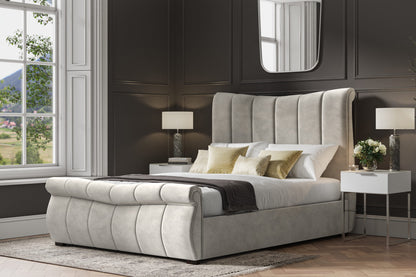 Bosworth Light Grey Velvet Upholstered King Size Ottoman Bed