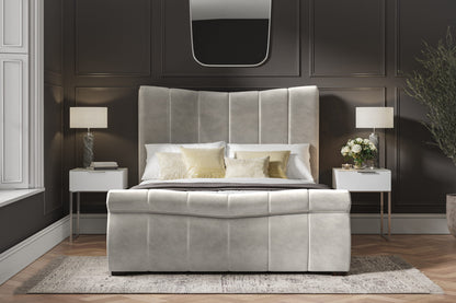 Bosworth Light Grey Velvet Upholstered King Size Ottoman Bed