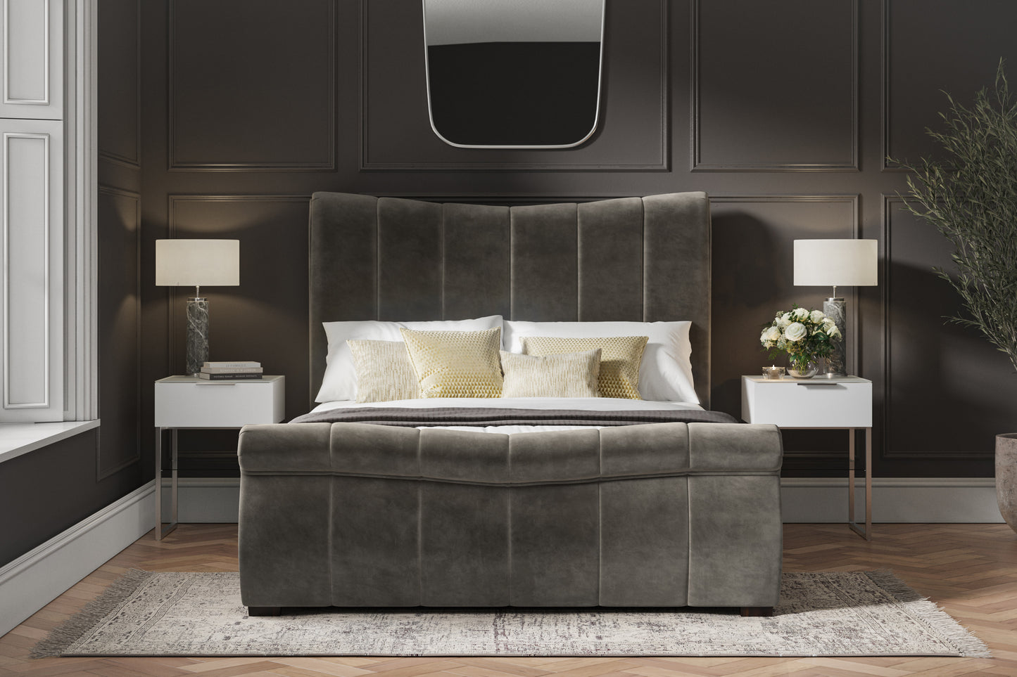 Bosworth Mid Grey Velvet Upholstered King Size Ottoman Bed