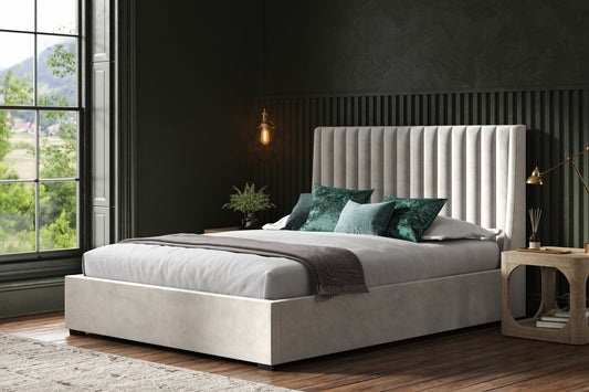 Bramcote Light Grey Velvet Upholstered Double Ottoman Bed