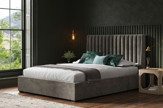 Bramcote Mid Grey Velvet Upholstered Double Ottoman Bed