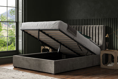Bramcote Mid Grey Velvet Upholstered Double Ottoman Bed