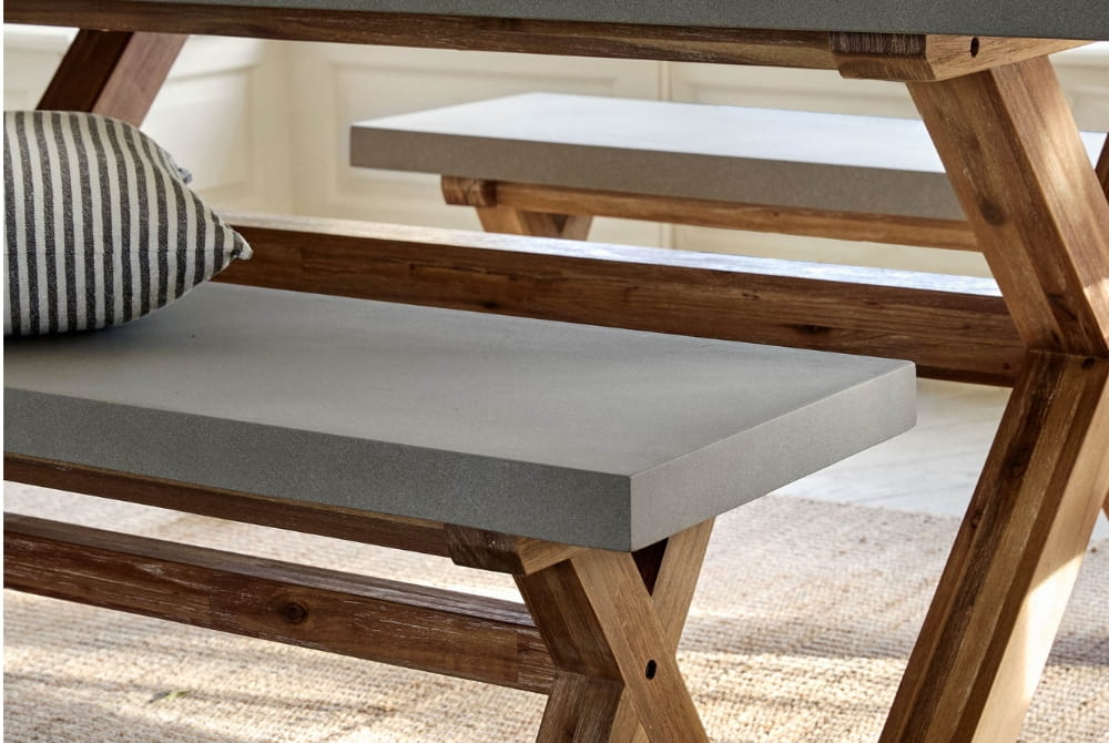 Burford Table & Bench Set - Acacia Wood & Polystone, Natural (Small)