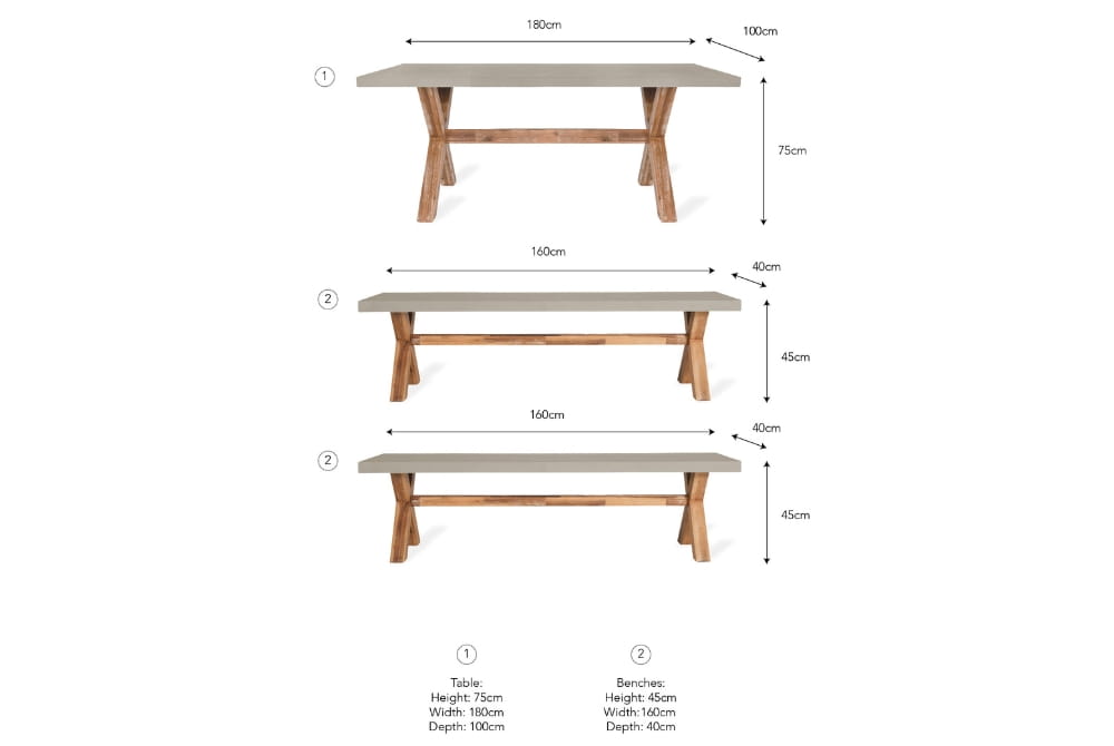 Burford Table & Bench Set - Acacia Wood & Polystone, Natural (Small)