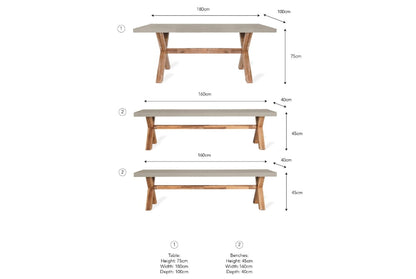 Burford Table & Bench Set - Acacia Wood & Polystone, Natural (Small)