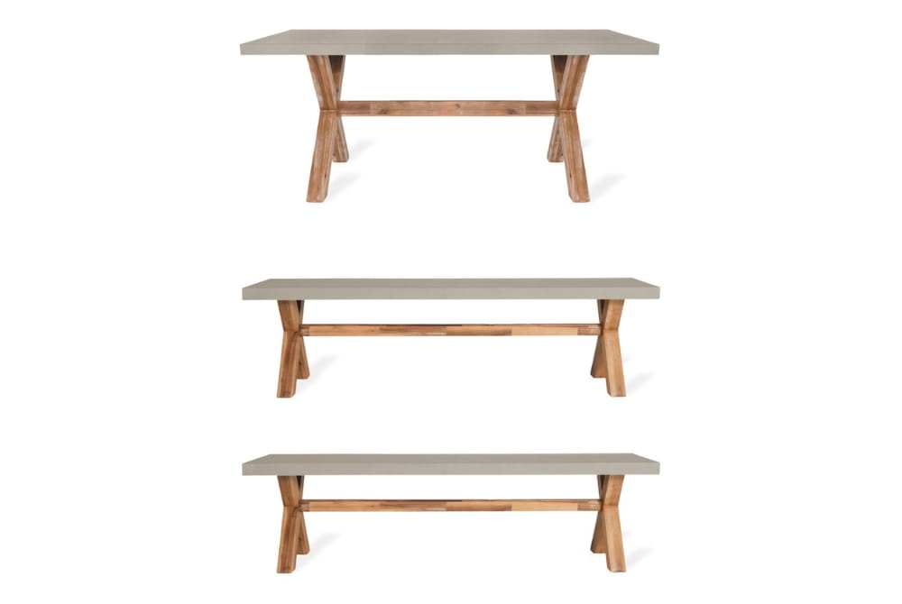 Burford Table & Bench Set - Acacia Wood & Polystone, Natural (Small)
