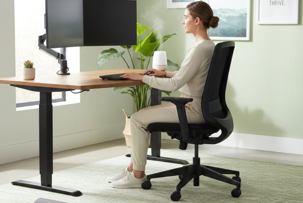 Hood C19 Ergonomic Chair - Mesh Back & Fabric Upholstered Office Chair