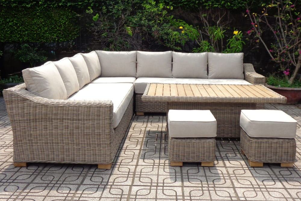 Capri Outdoor Large Beige Corner Set With Riser Table + 2 Stools